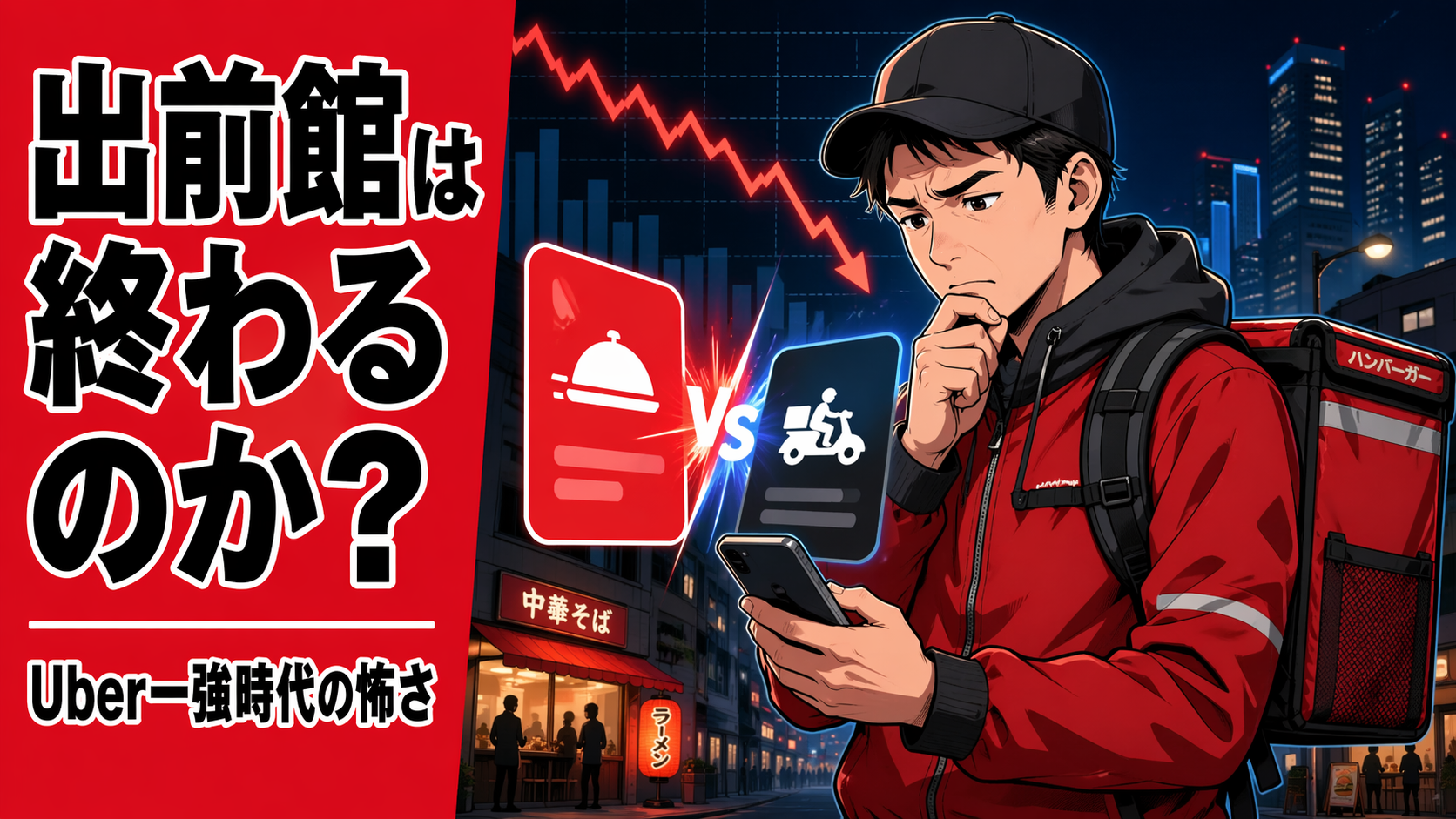 出前館の株価下落とUber一強時代の怖さを、配達員目線で考える記事のサムネイル