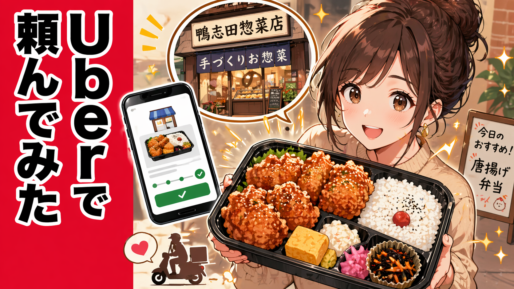 Uber Eatsで注文した鴨志田惣菜店の唐揚げ弁当をレビューする地域グルメ記事のアイキャッチ画像