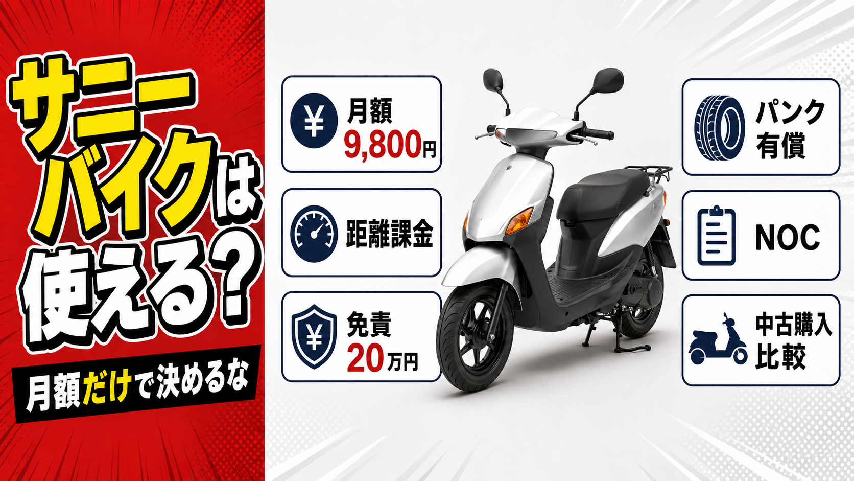 サニーバイクの50cc原付レンタルは配達員に使えるのか?月額9,800円と距離課金・免責を読む