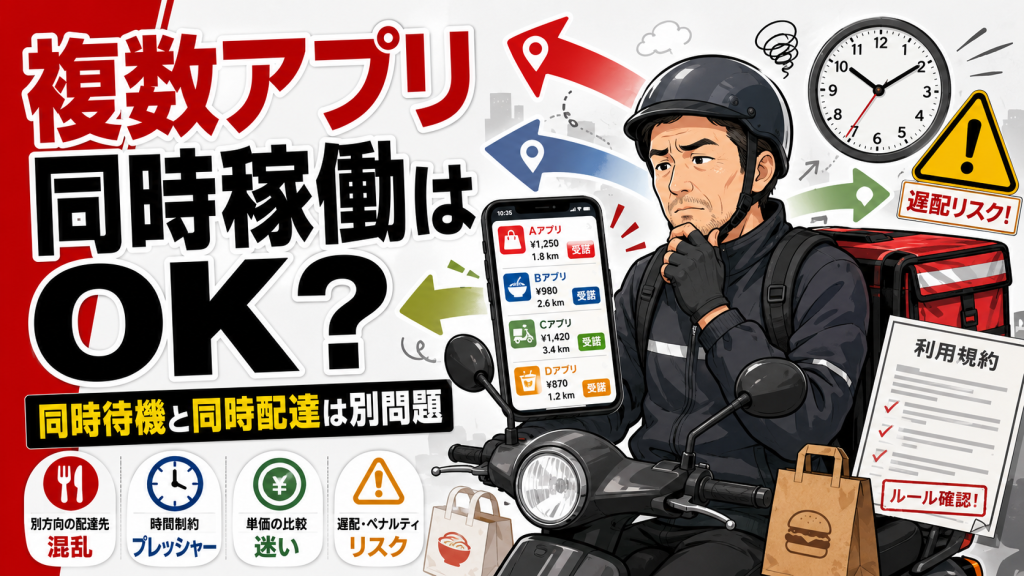 複数アプリ同時稼働は規約違反?Uber Eats・出前館・ロケットナウ・menuを比較
