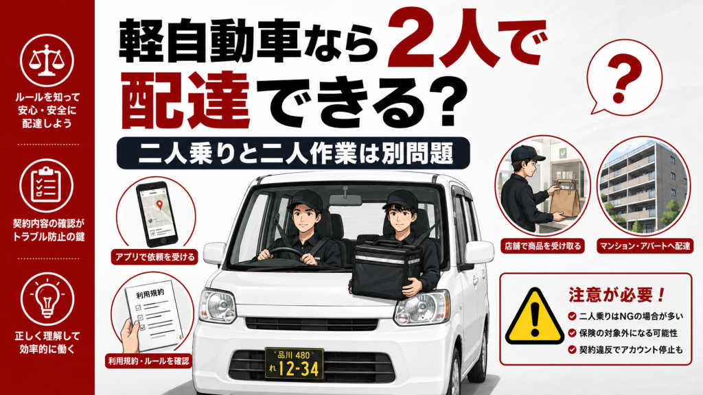 軽自動車なら2人でフードデリバリーできないのか?4社の規約で二人作業を確認